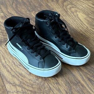 Puma Black and White High-Top Sneakers Leather